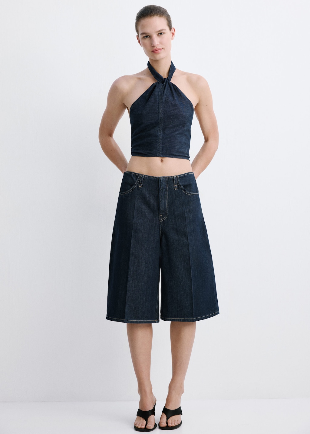 Mango Top En Denim À Col Halter Bleu - Femme - L -  In Black