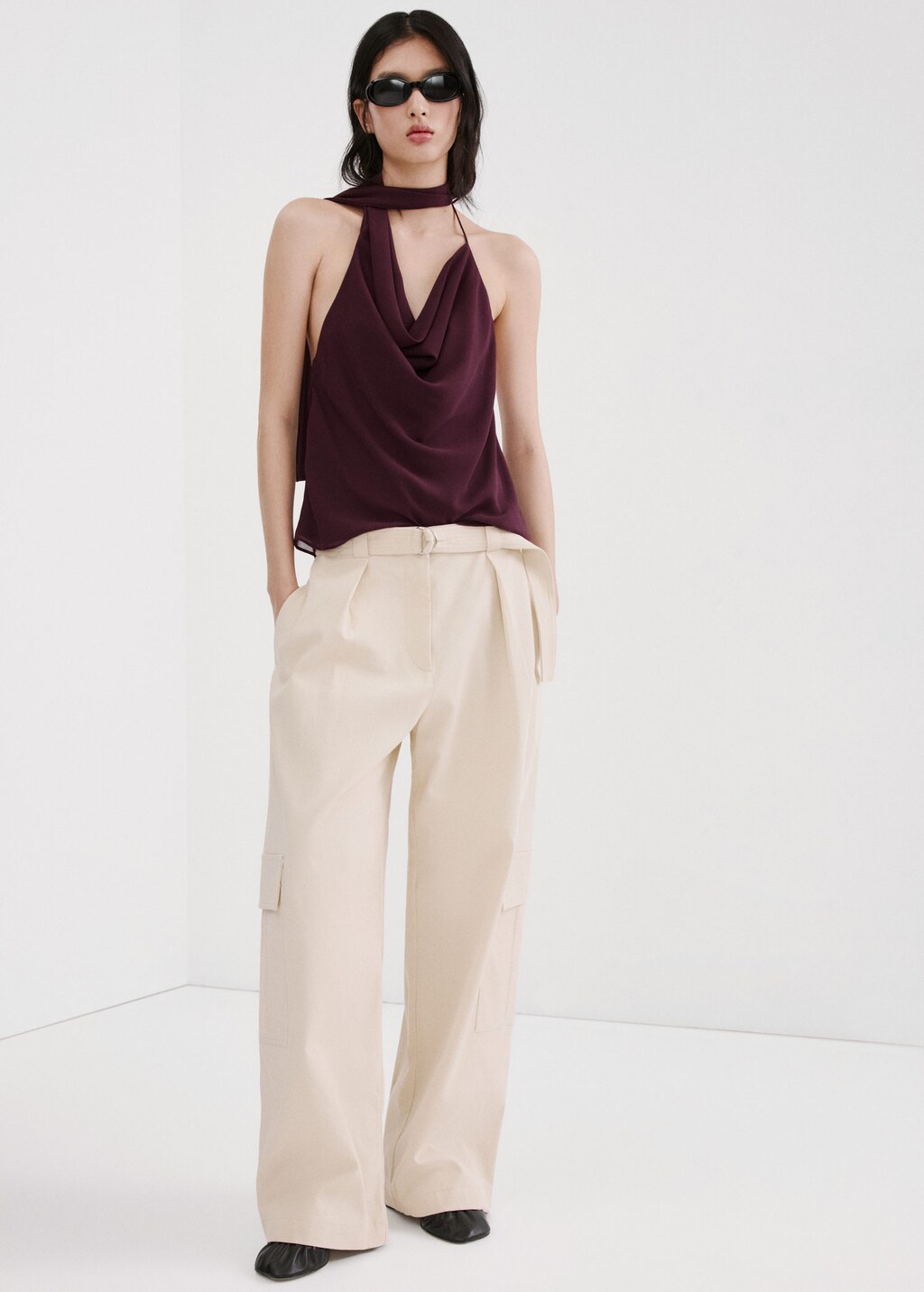 Mango Top Foulard Col Drapé Grenat - Femme - Xl -  In Brown