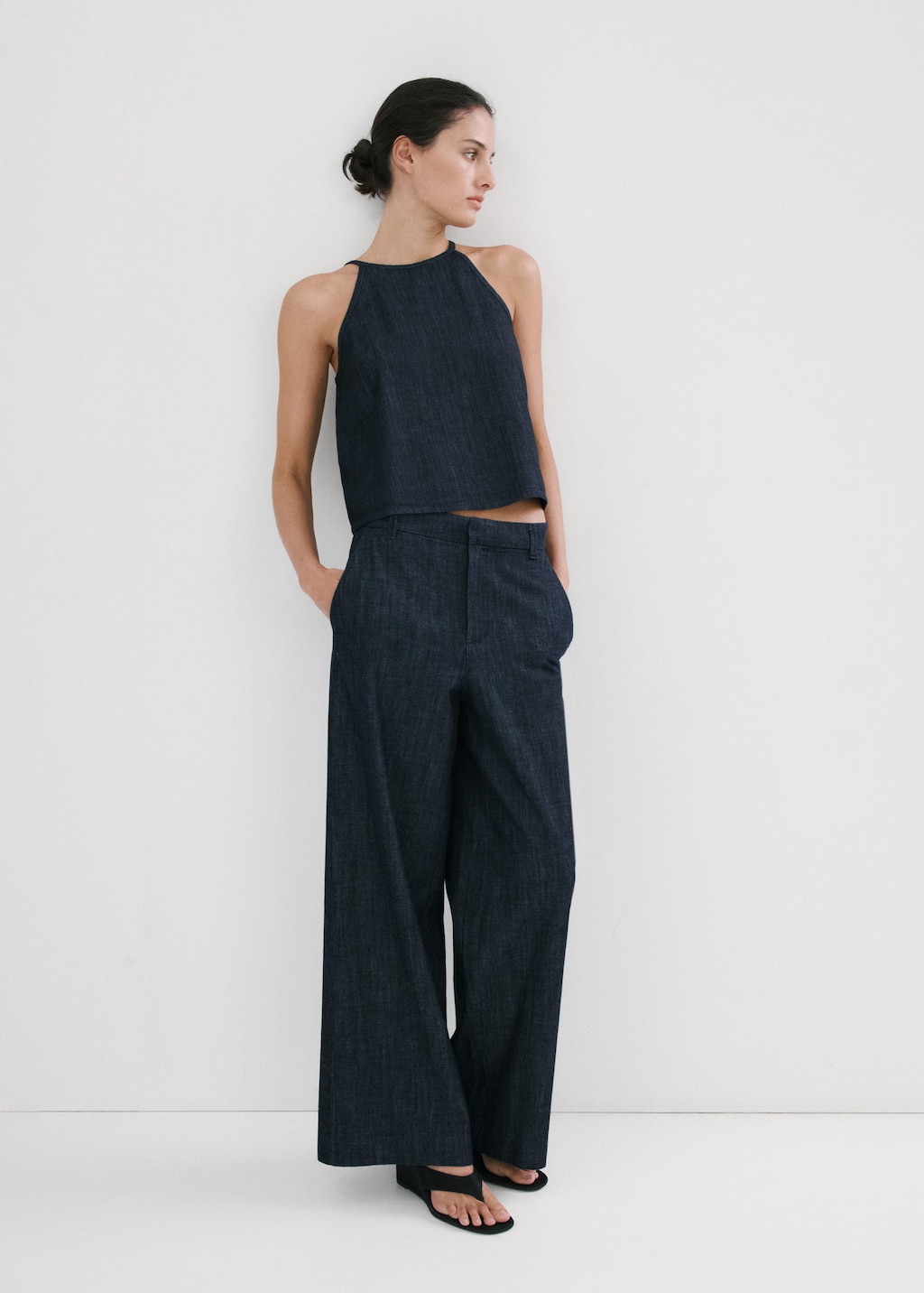 Mango Top En Denim À Col Halter Bleu - Femme - Xs -  In Blue