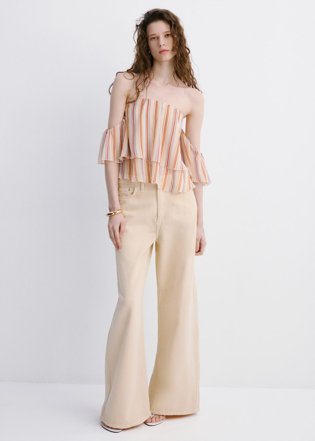 Mango Blouse À Rayures Et Volants Écru - Femme - S -  In Sand