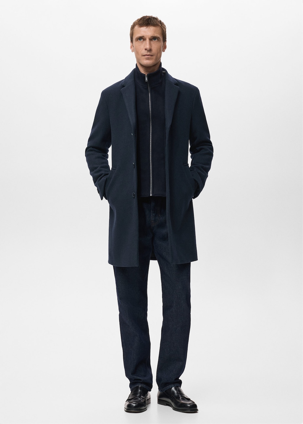 Mango Man Wool Coat With Detachable Inner Collar Navy In Blue