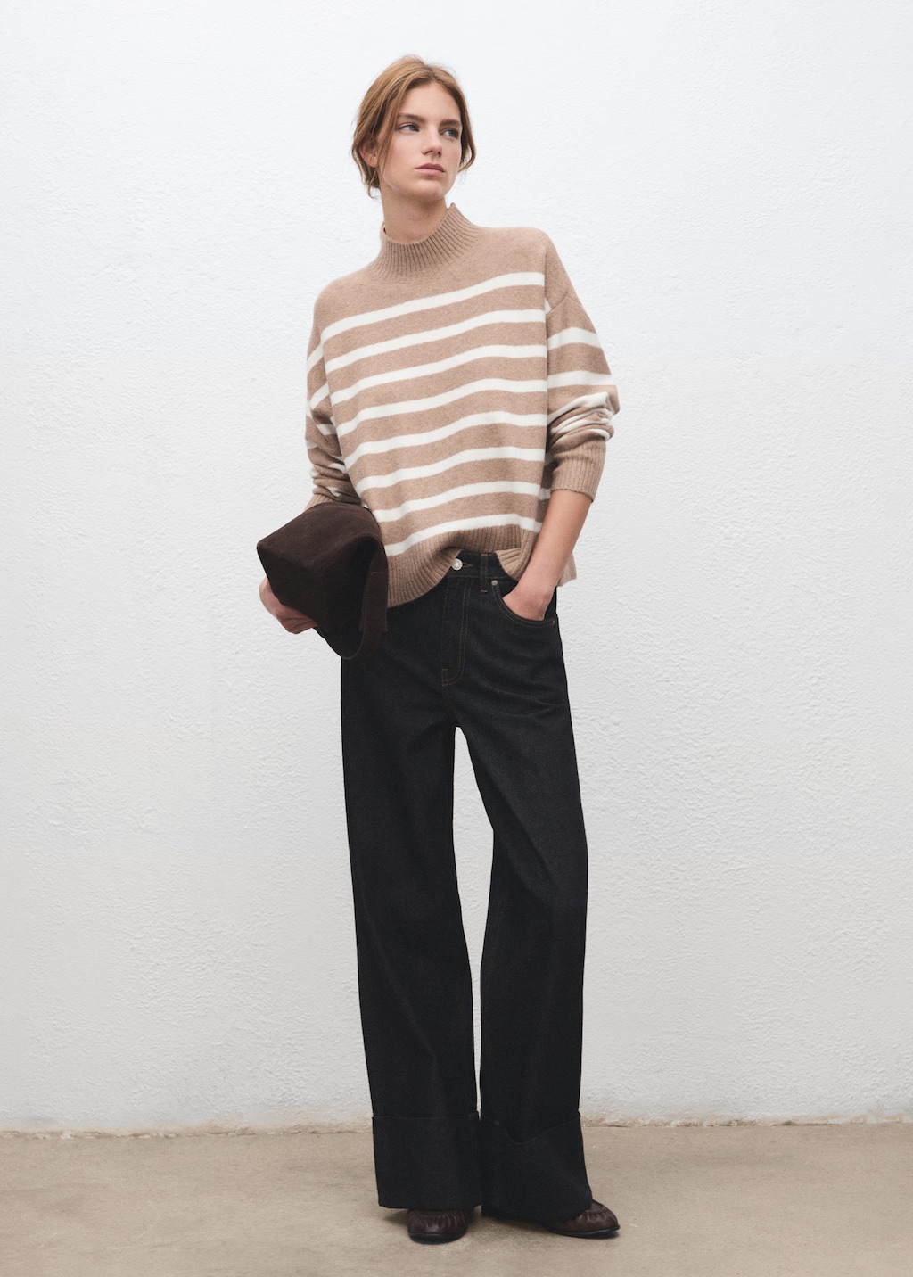 Mango Oversized Striped Turtleneck Sweater Light/pastel Grey In Gray