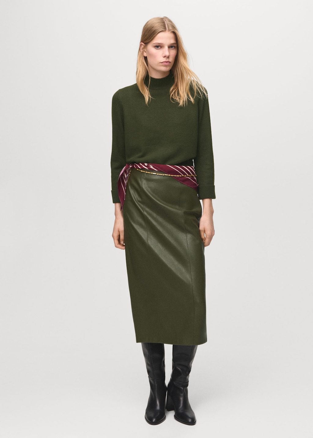 Mango Perkins-neck Sweater With Button Khaki In Animal Print