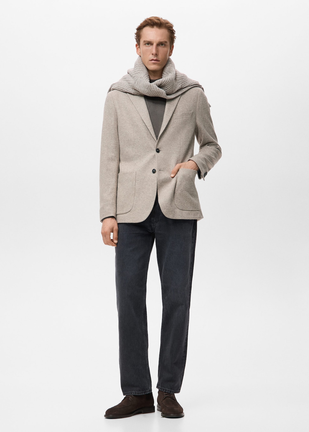 Mango Man Slim Fit Flecked Wool Blazer Beige In Neutral