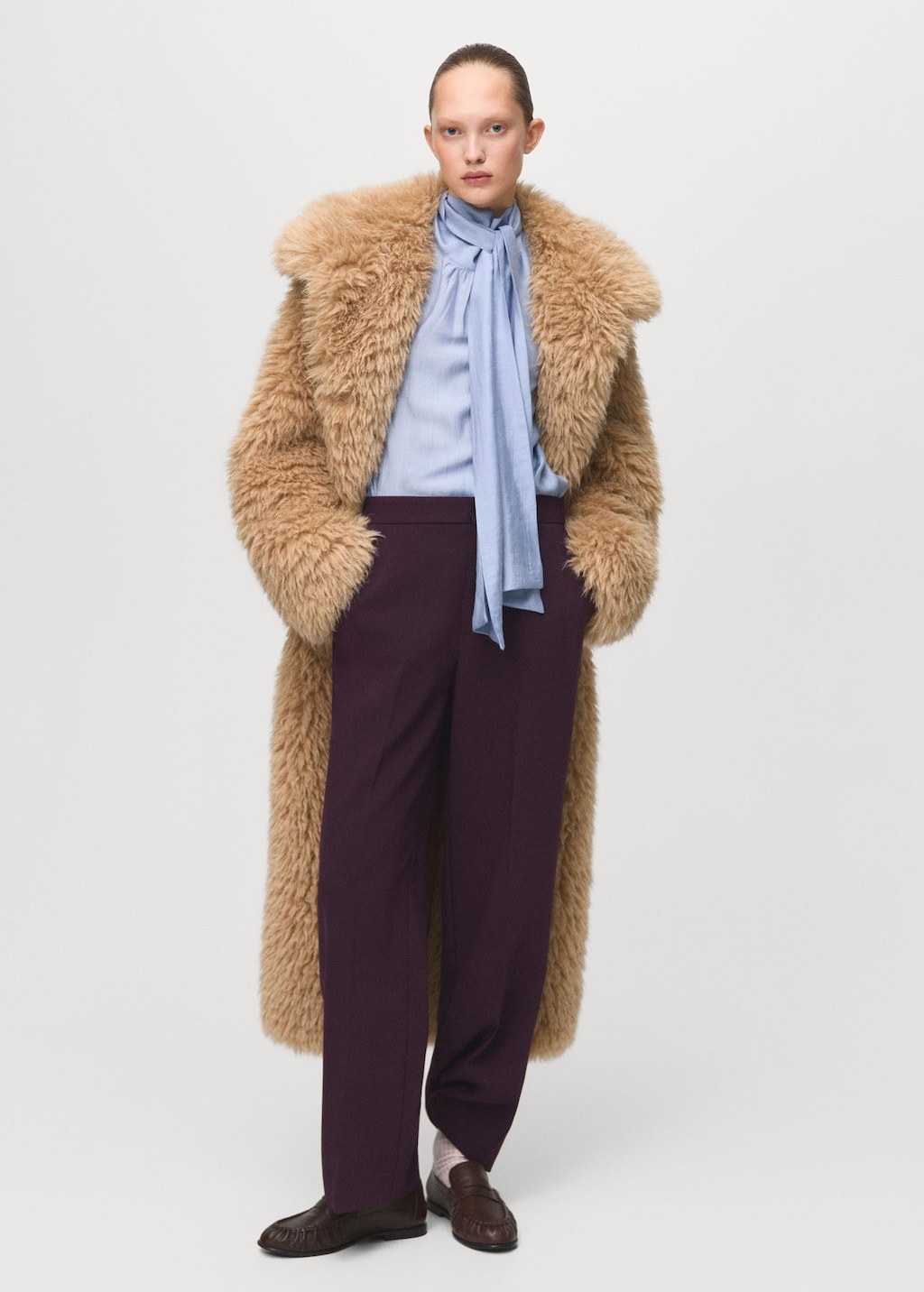 Mango High-waist Straight Trousers Plum In Multi