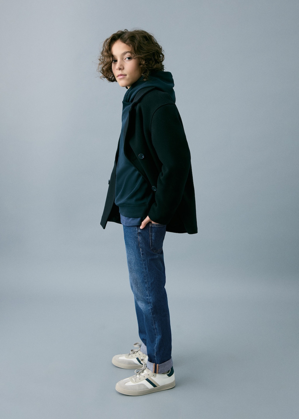 Mango Kids' Turned-up Straight Jeans In Green