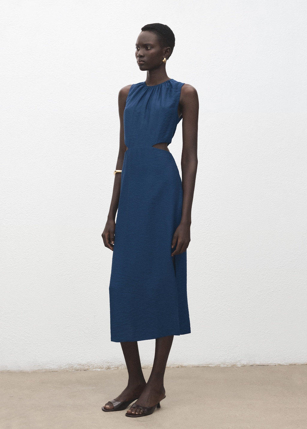 Mango Crinkled-effect Dress With Cut-out Navy In Blue