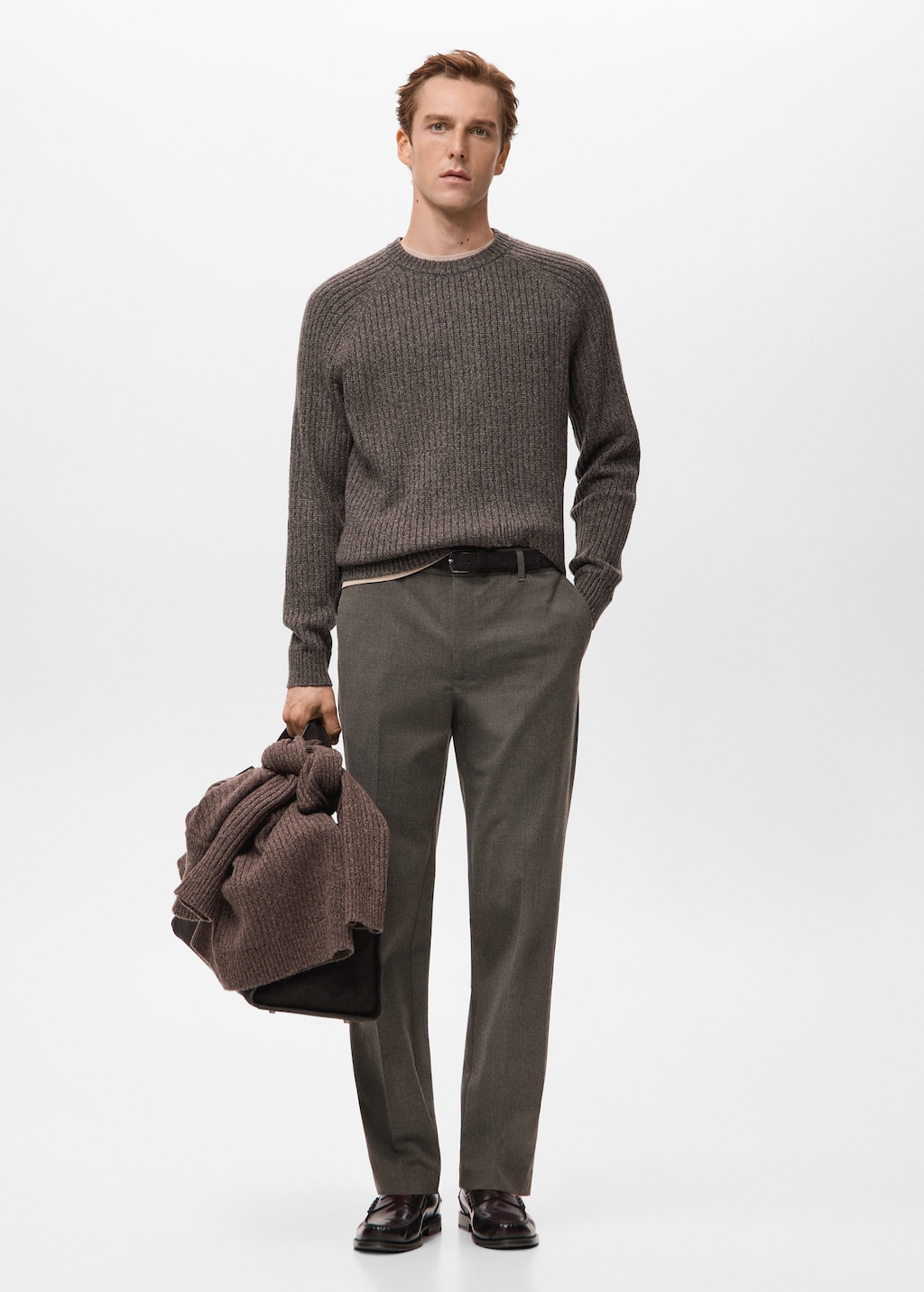 Mango Man Wool-blend Rib-knit Sweater Chocolate In Brown