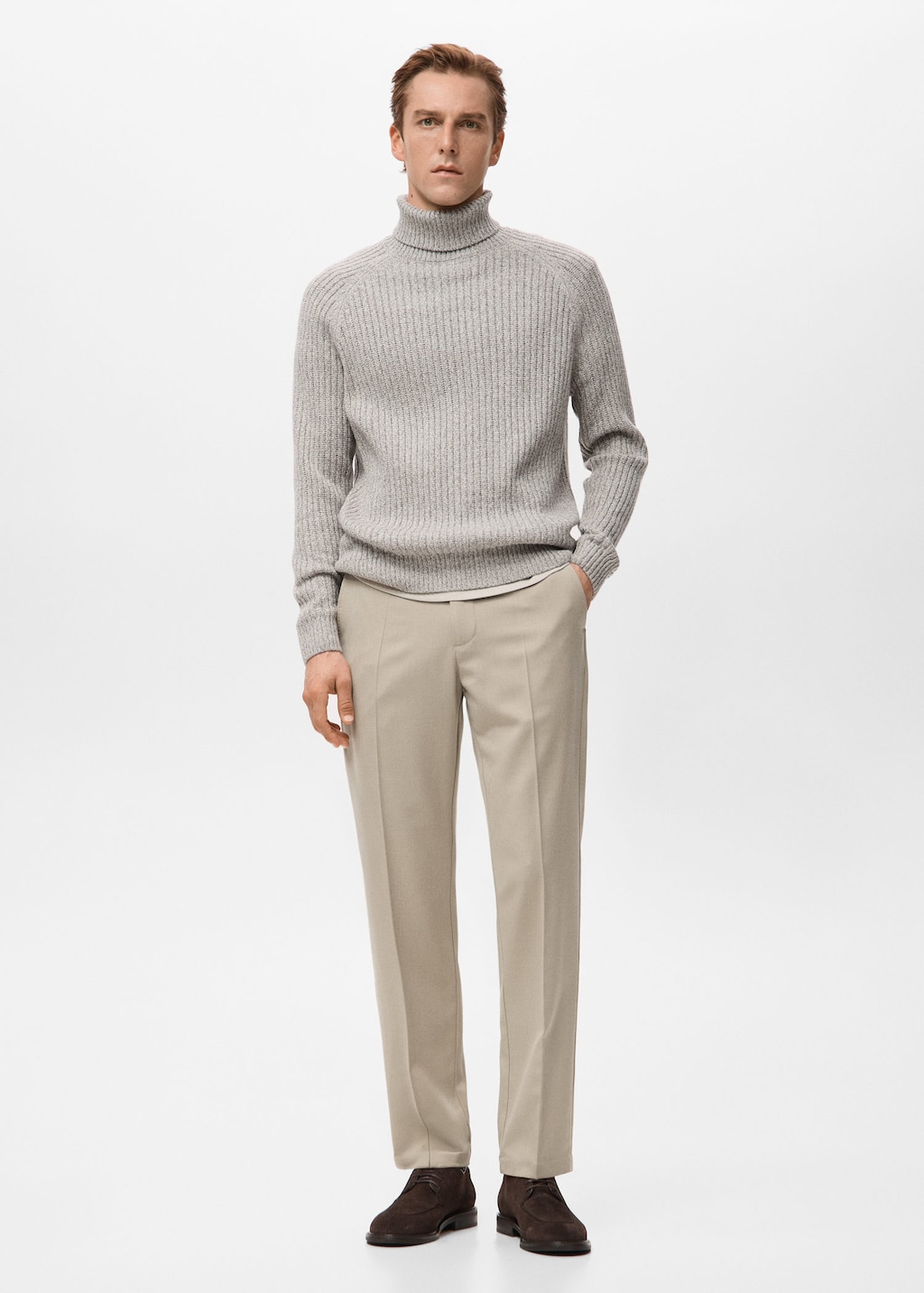 Mango Man Wool-blend Turtleneck Sweater Beige In Gray