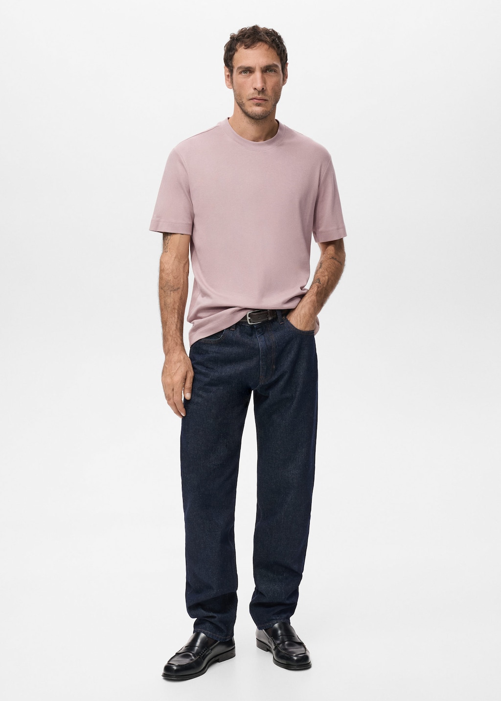 Mango Man Medium Weight Regular Fit T-shirt Pale Pink