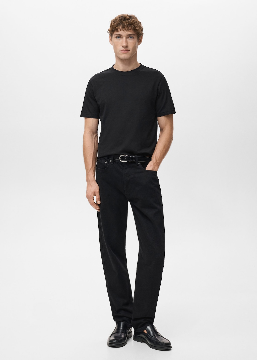 Mango Man 100% Cotton Slim-fit T-shirt Black