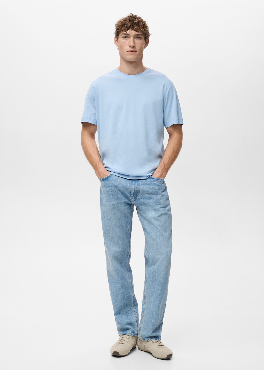 Mango Man 100% Cotton T-shirt Regular Fit Sky Blue