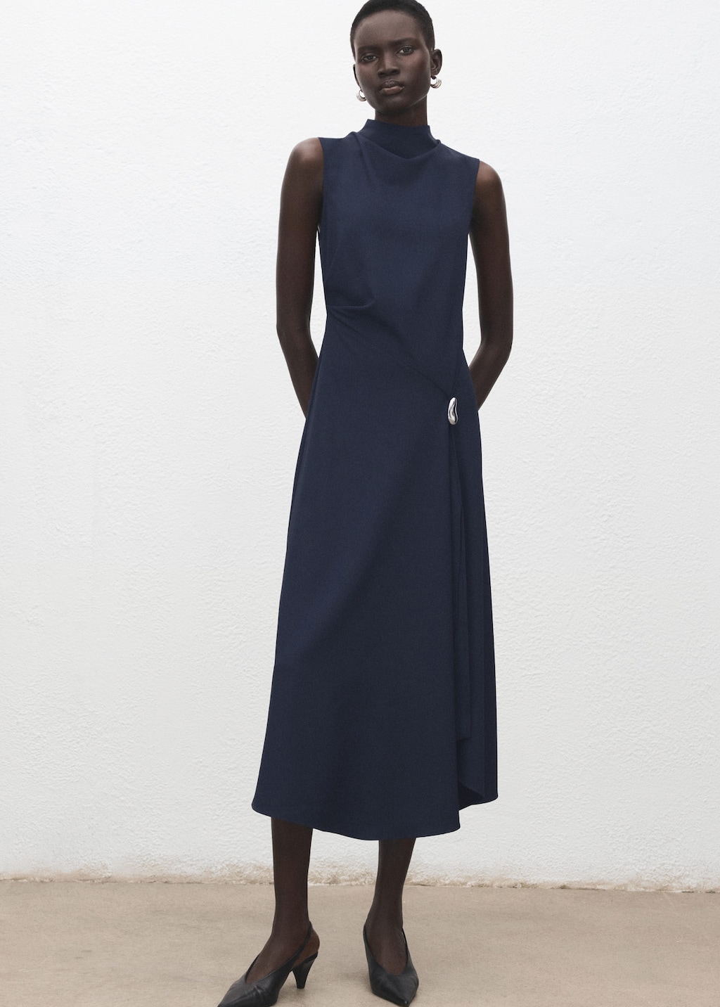 Mango A-line Dress With Metal Embellishment Dark Navy In Multi