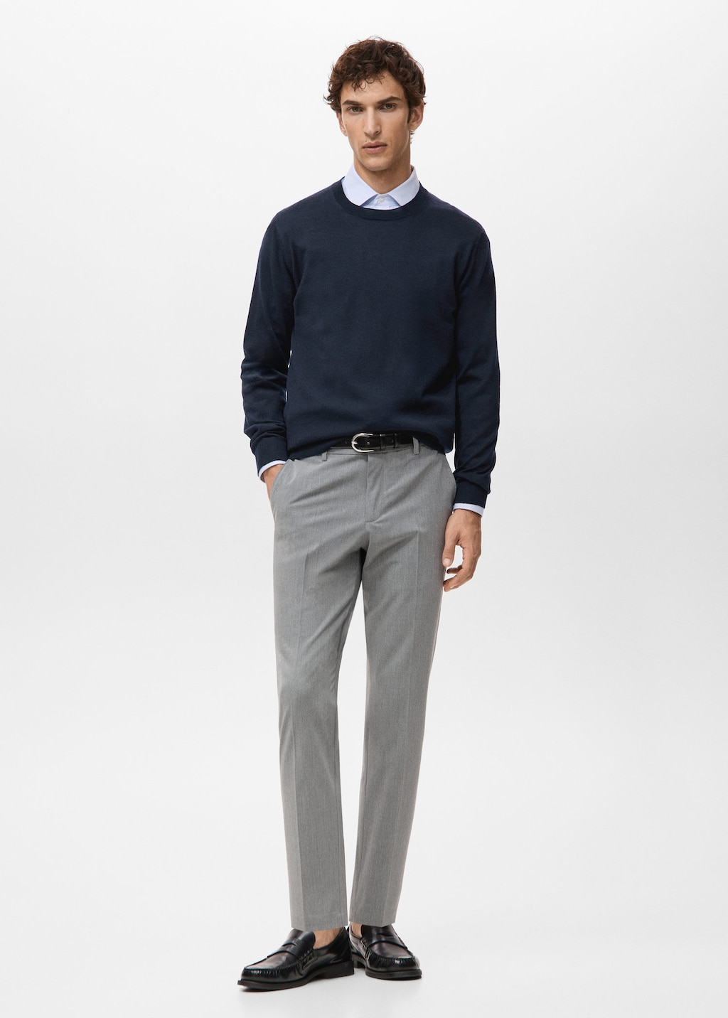 Mango Man 100% Merino Wool Crew Neck Sweater Navy In Multi