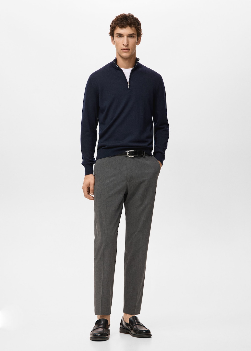 Mango Man 100% Merino Wool Zip-neck Sweater Navy In Multi