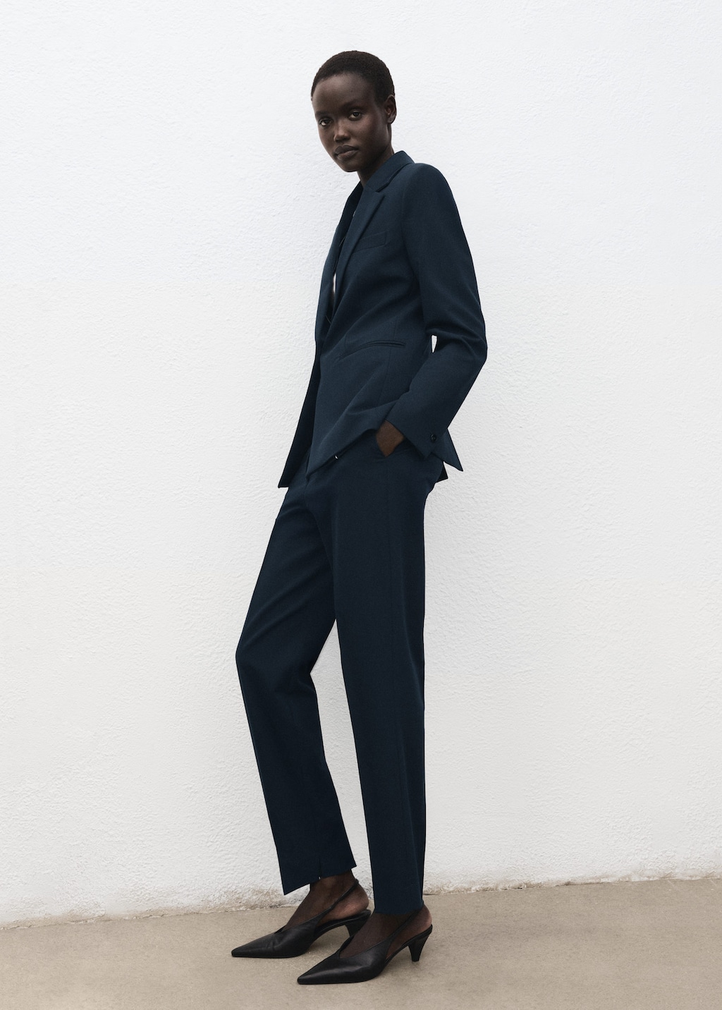 Mango Fitted Suit Blazer Dark Navy In Blue