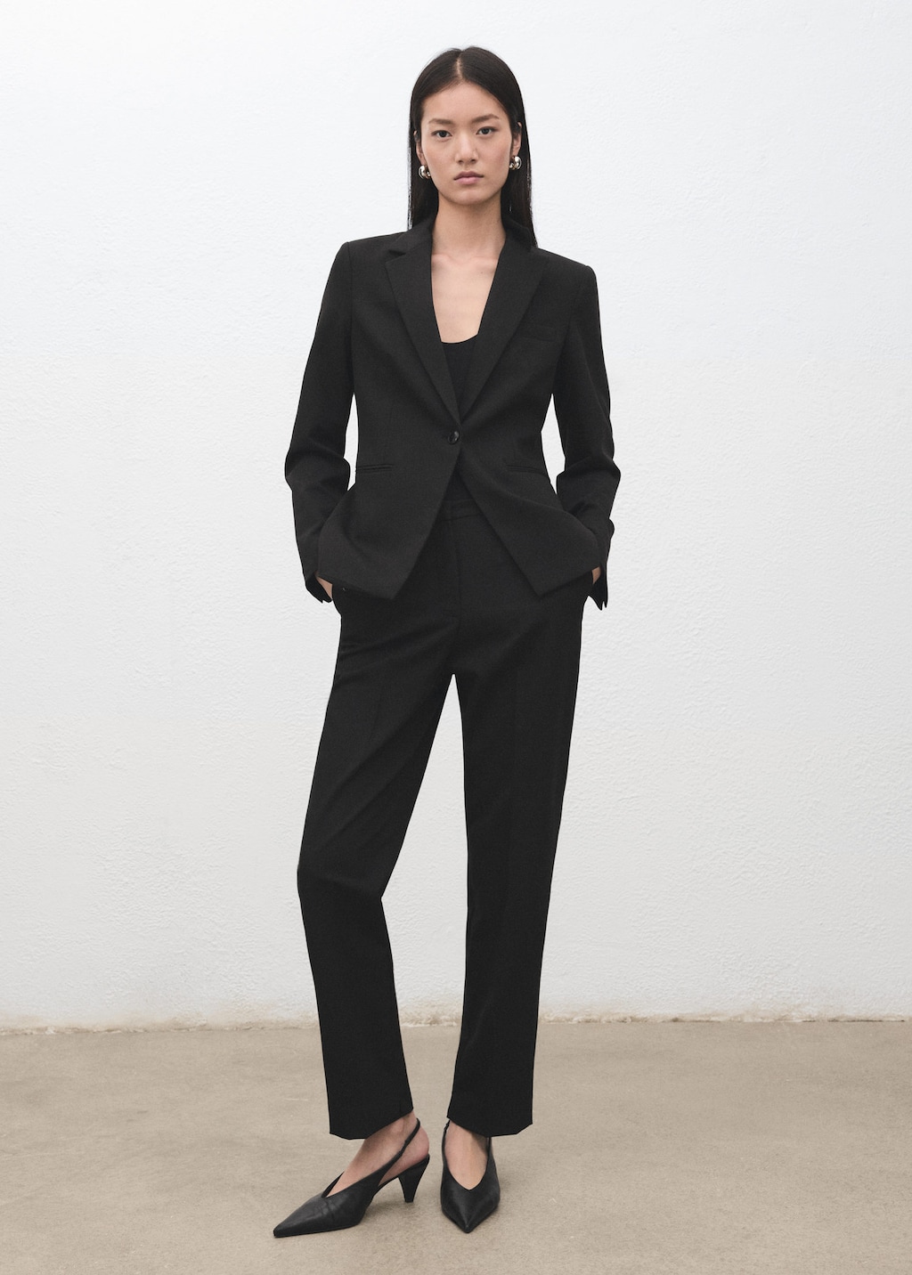 Mango Fitted Suit Blazer Black