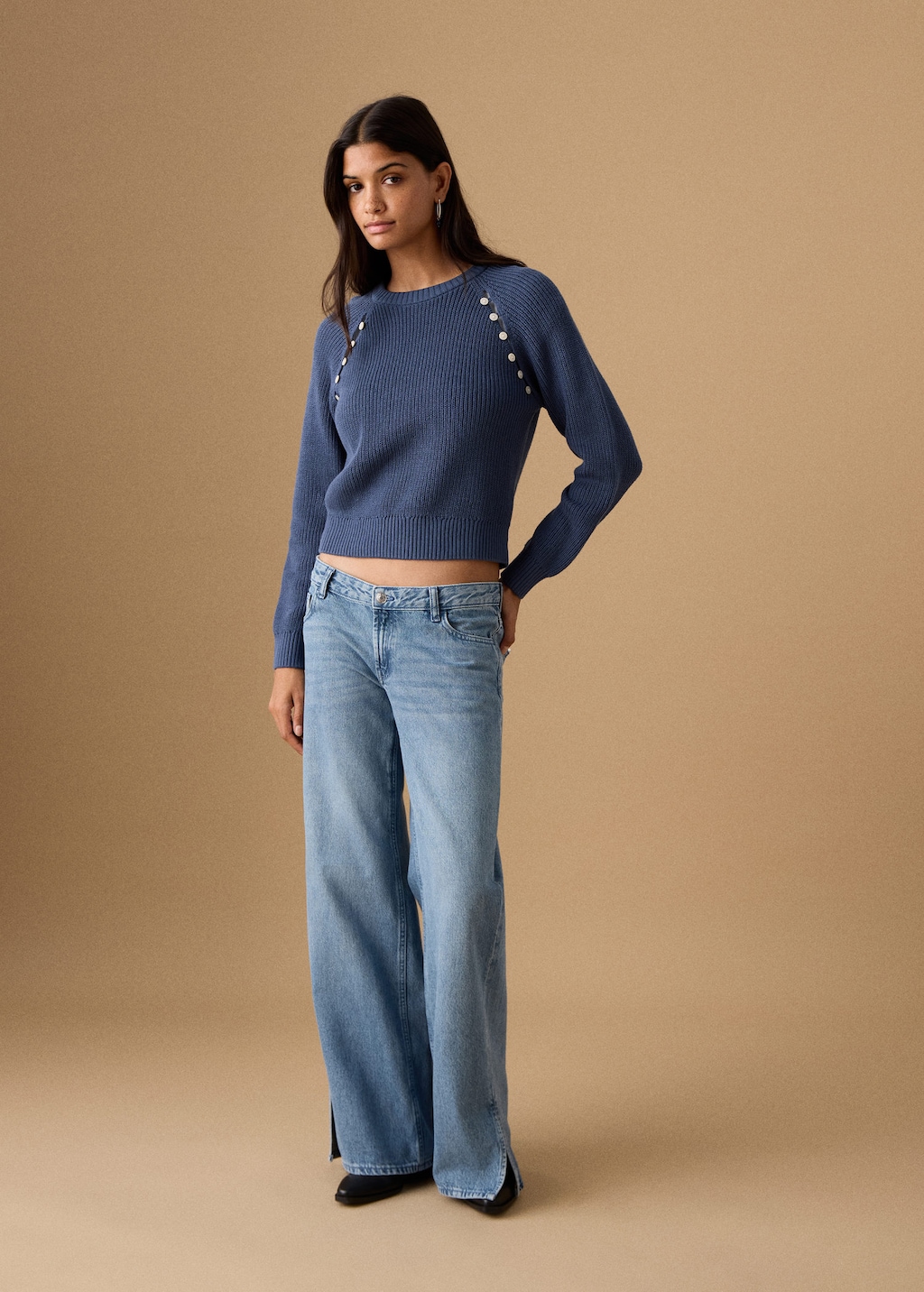 Mango Teen Buttons Detail Knit Sweater Blue