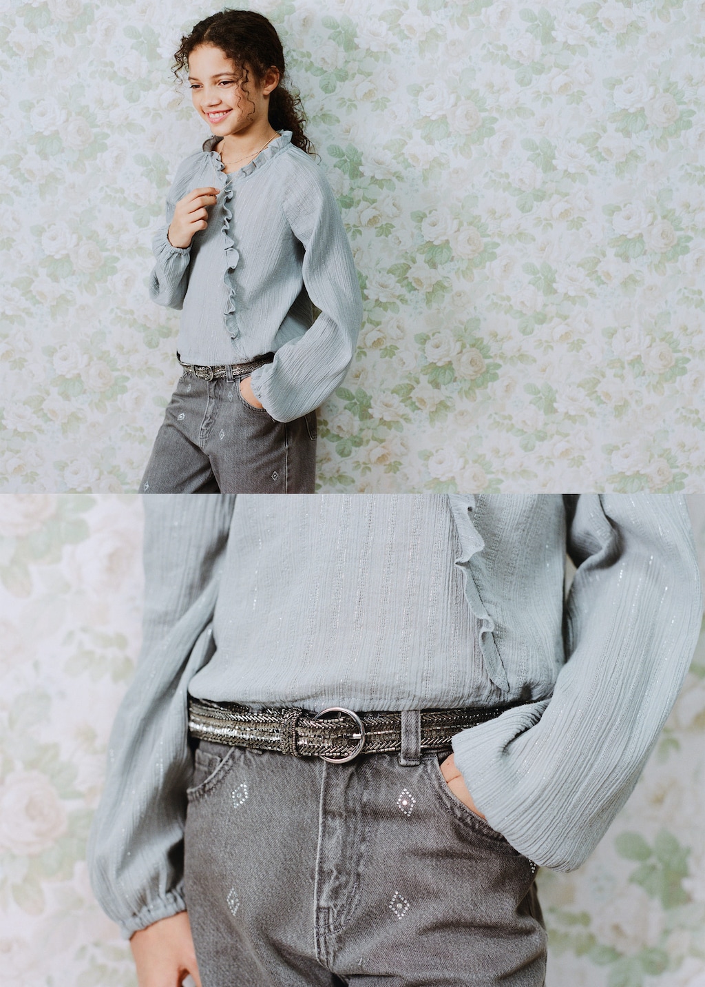 Mango Kids' Beaded Belt Grey In Gray