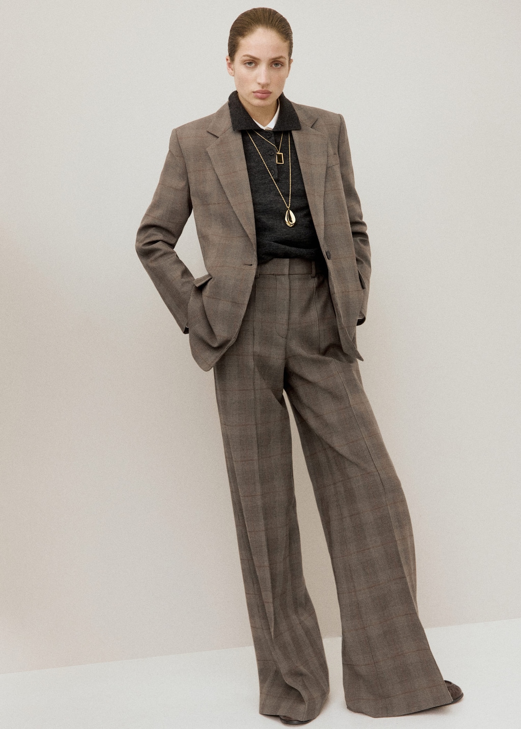 Mango Wool-blend Check Jacket Brown In Multi