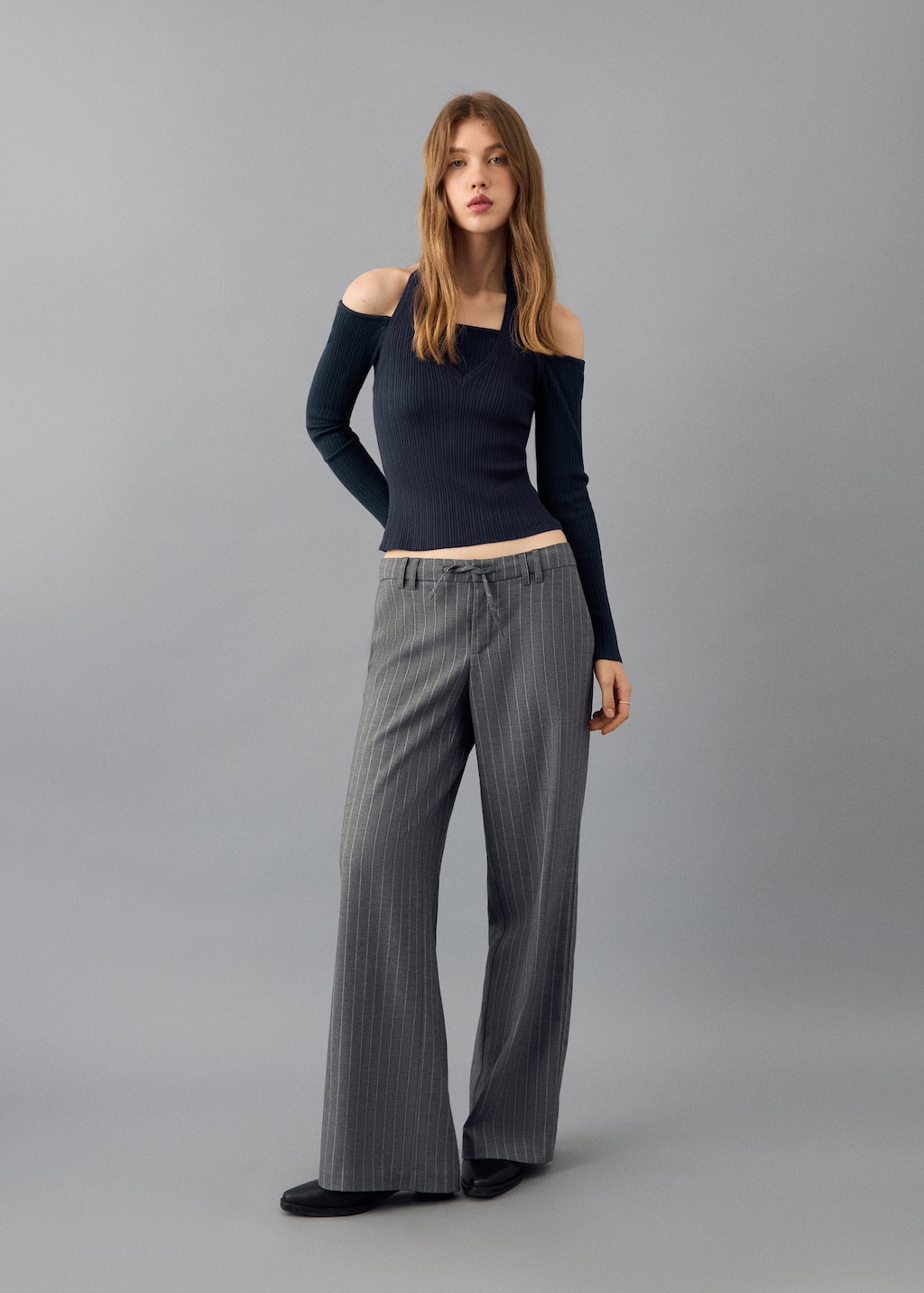 Mango Teen Striped Suit Trousers Grey In Gray