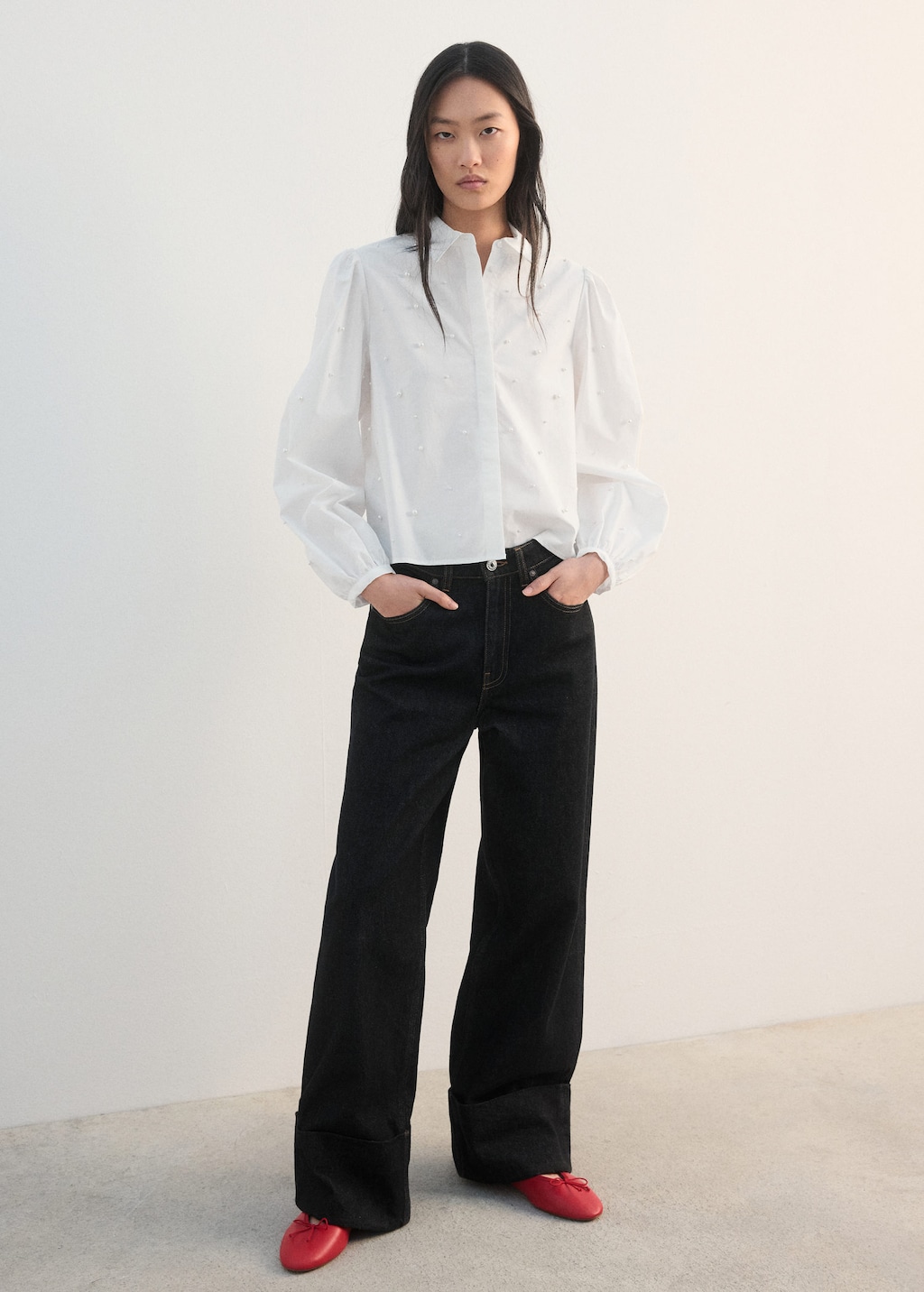 Mango Pearl Puff-sleeve Blouse White