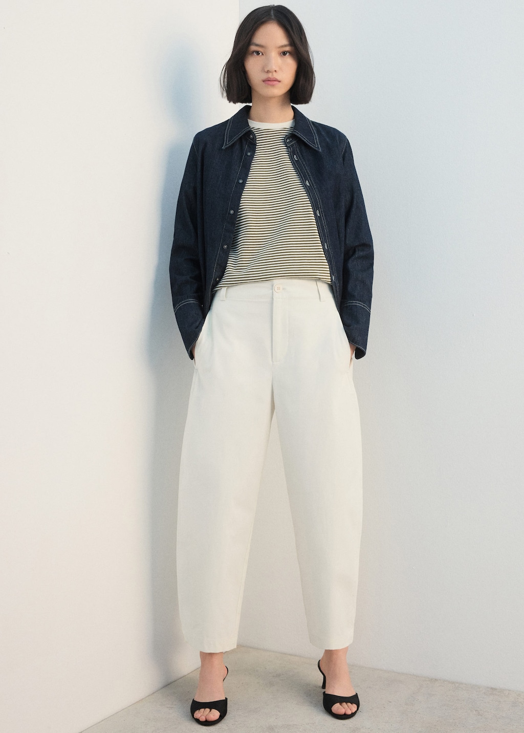 Mango Straight-fit Cotton Trousers Ecru In White