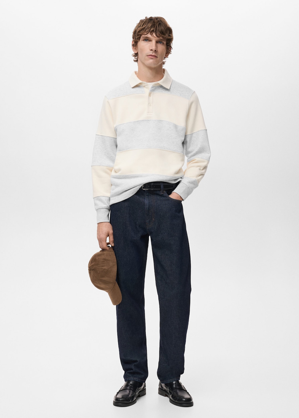 Mango Man Striped Polo Sweatshirt Light Heather Grey In Gray