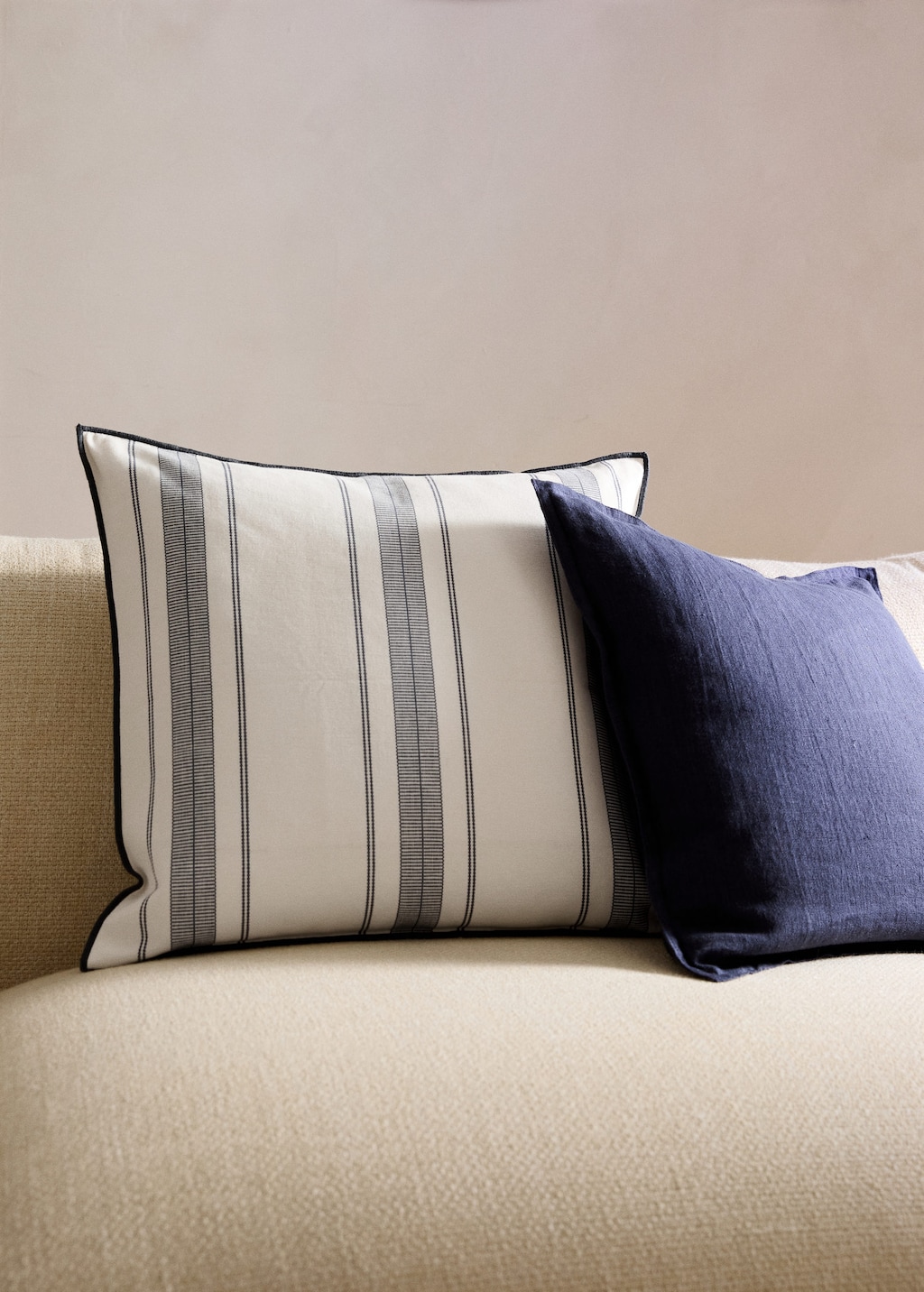Mango Cushion Cover Striped Design With Piped Trim 50x50 Cm Blue In White