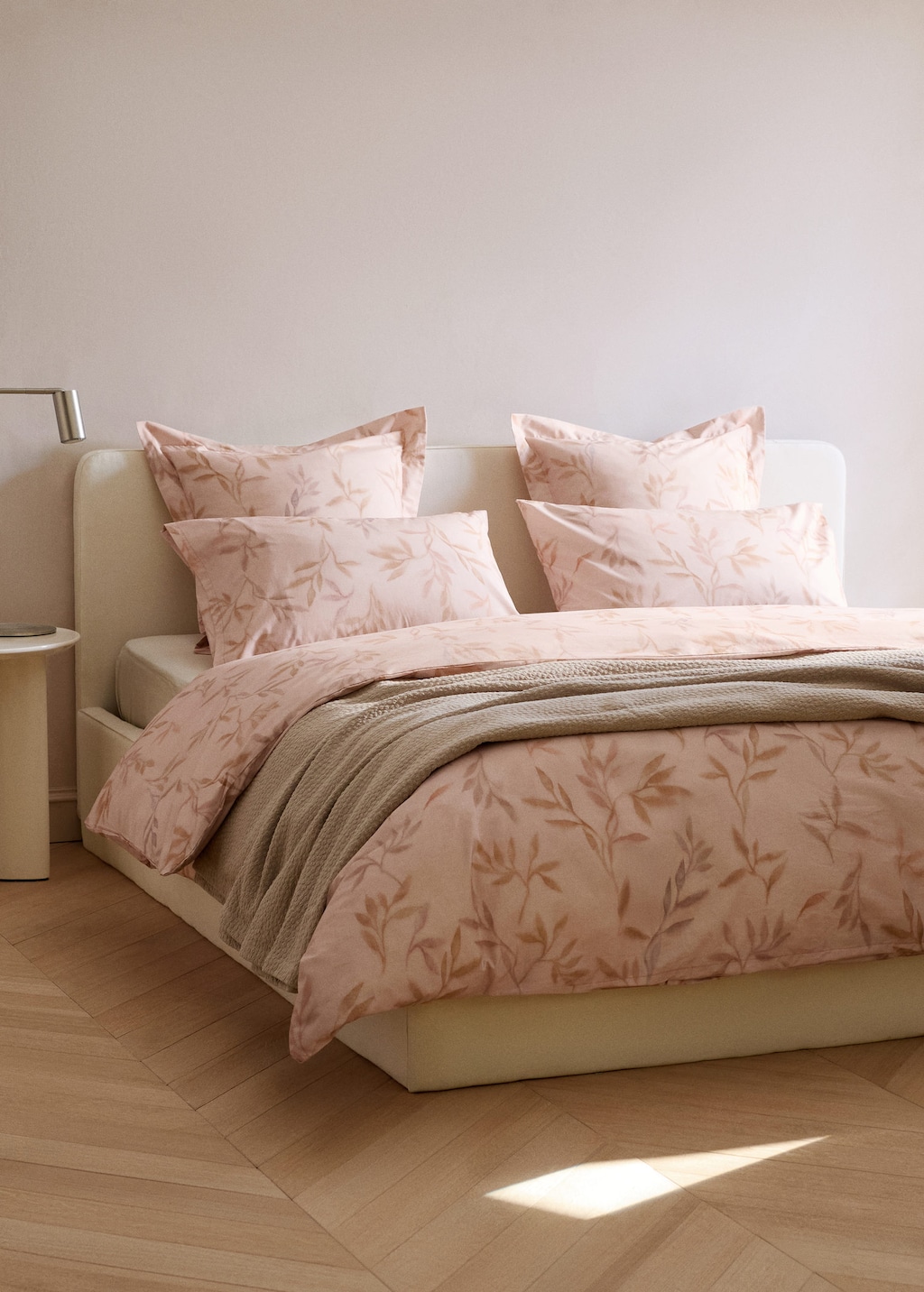 Mango Percale Cotton Duvet Cover With Leaf Print For A 90cm Bed Peach In Pink