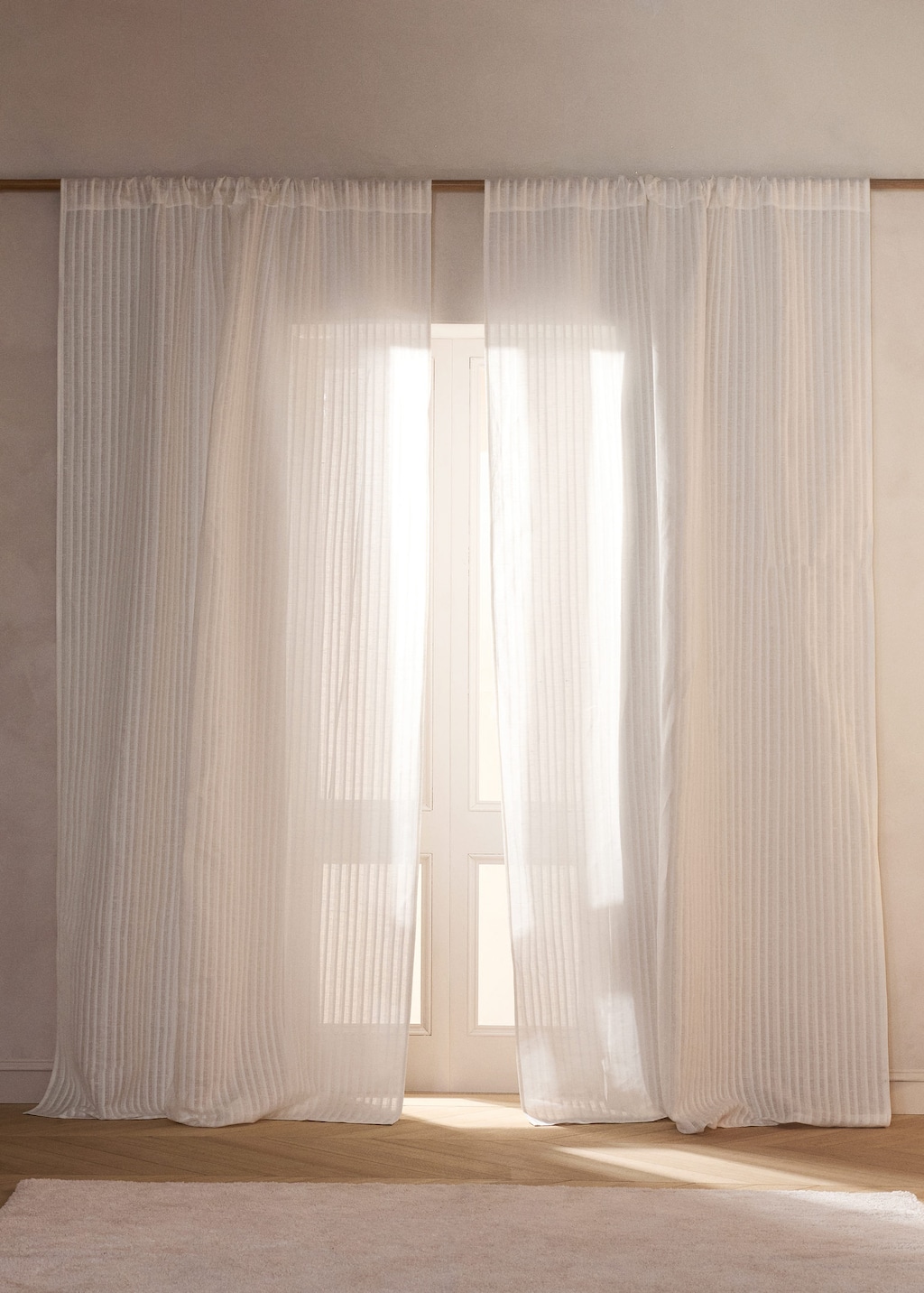 Mango Cotton And Wool Fabric Curtain With Striped Design Ecru In White