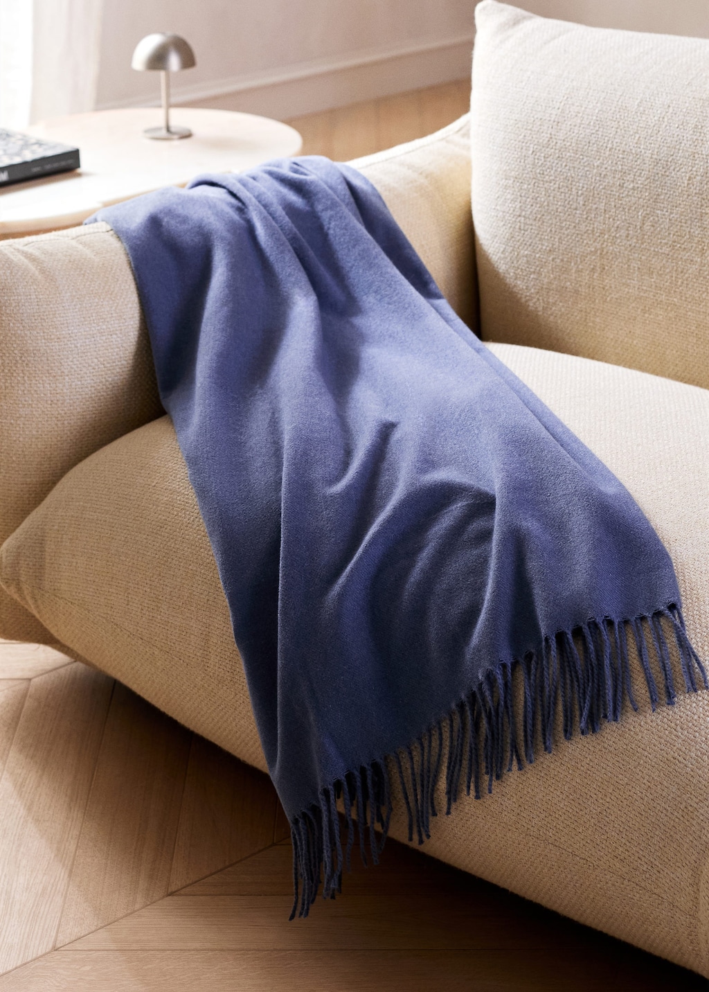 Mango Soft Blanket With Fringe Detail Indigo Blue