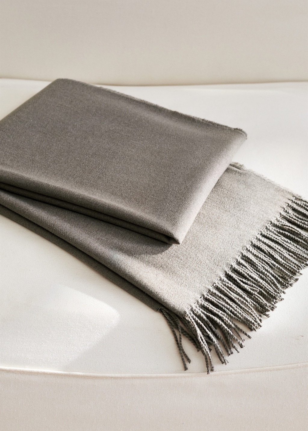 Mango Soft Blanket With Fringe Detail Light/pastel Brown In Gray