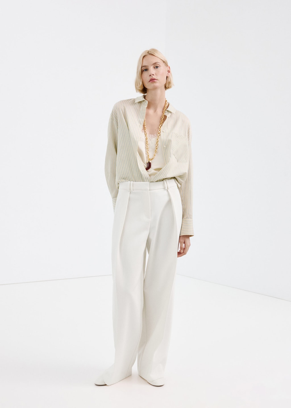 Mango Lyocell Shirt With Pocket Pastel Yellow In White