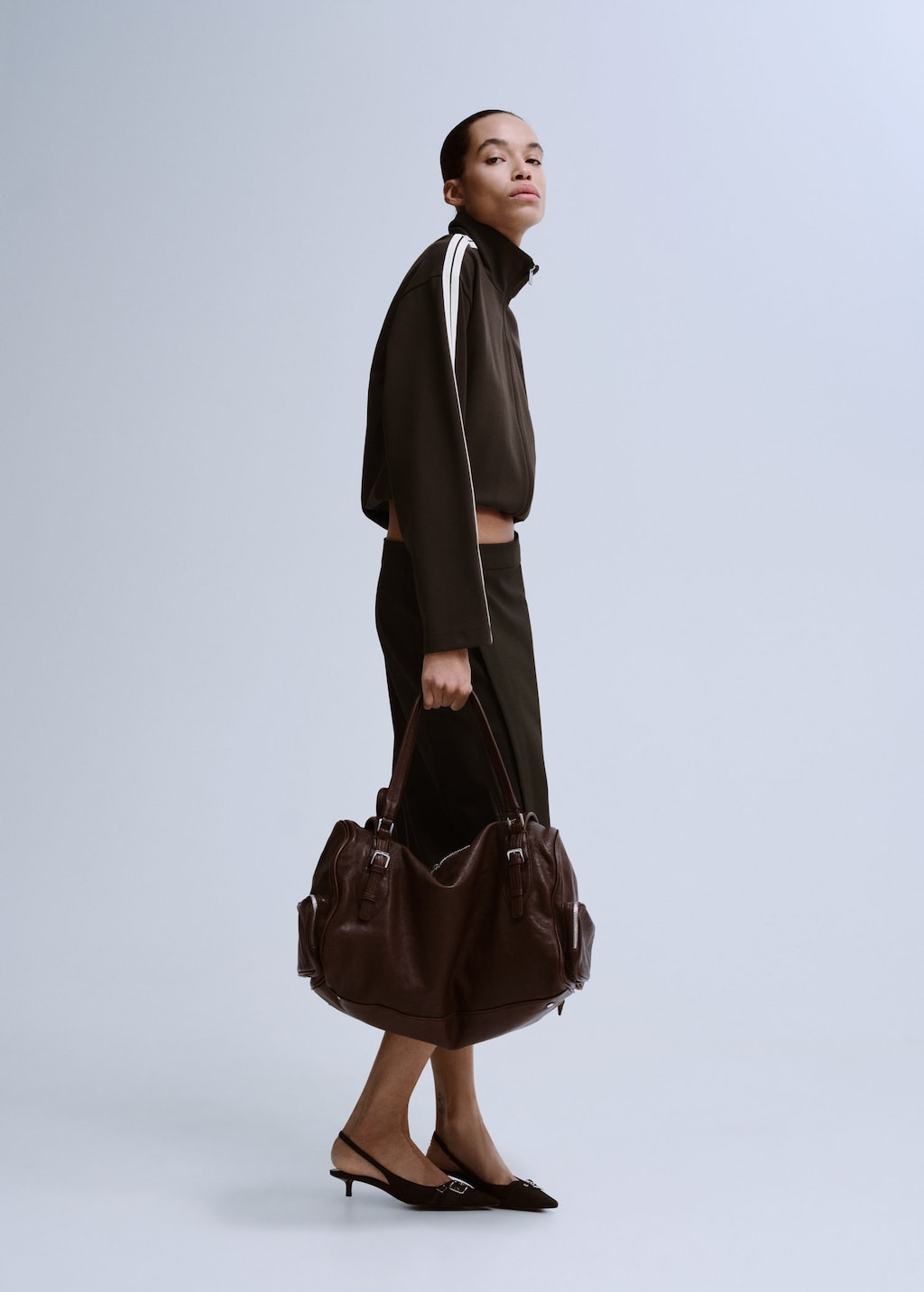 Mango Contrast Striped Sweatshirt Brown In Black