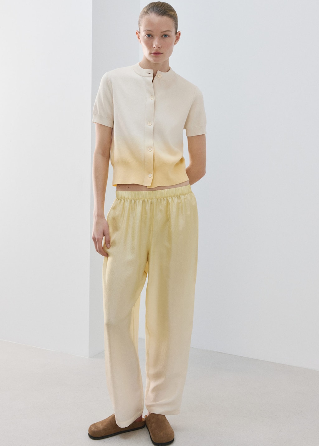 Mango Cardigan Dégradé 100 % Coton Jaune Pastel - Femme - M -