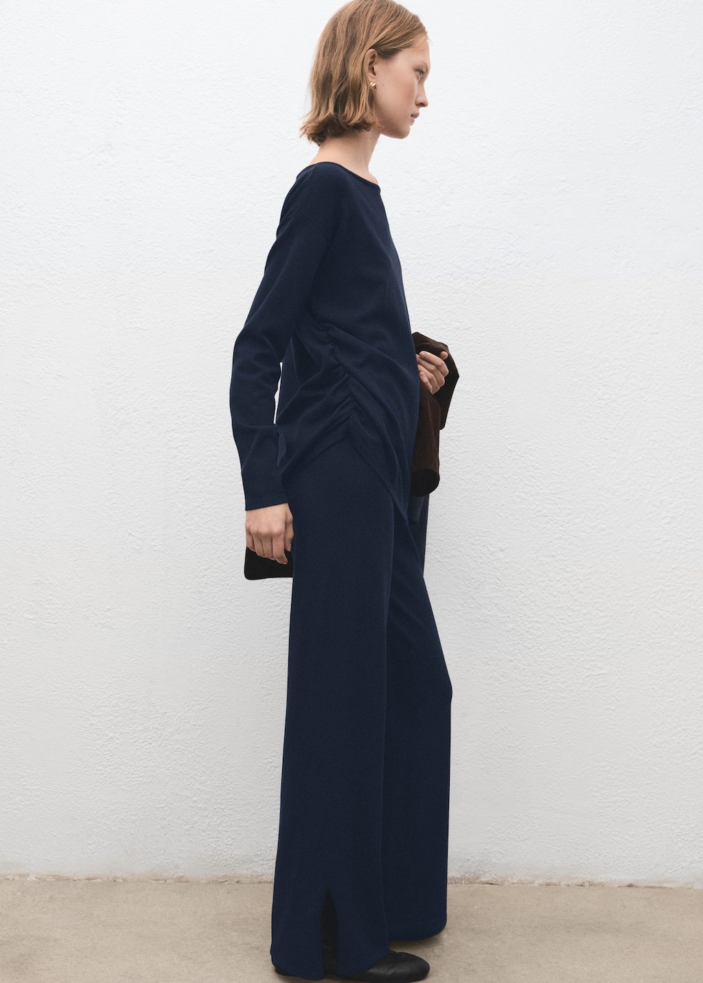 Mango Straight Knitted Trousers Dark Navy In Black