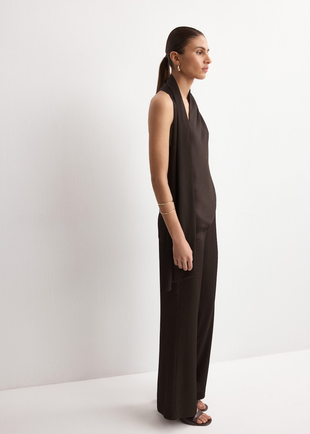 Mango Satin Straight-fit Trousers Chocolate In Brown