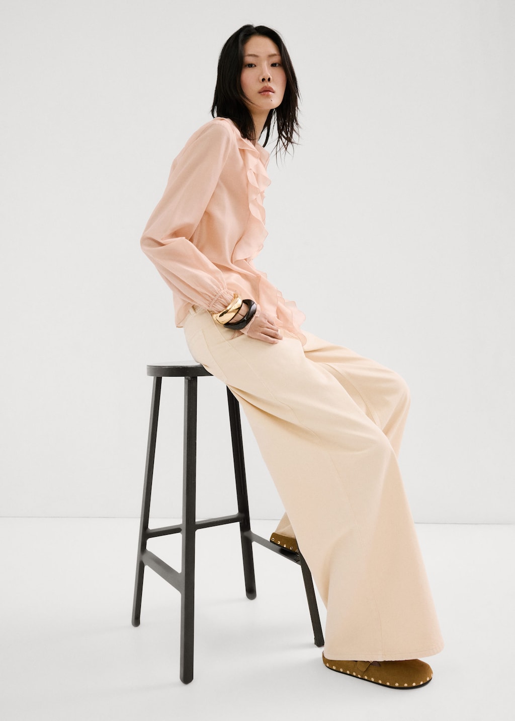 Mango Ruffled Lyocell Blouse Pastel Pink