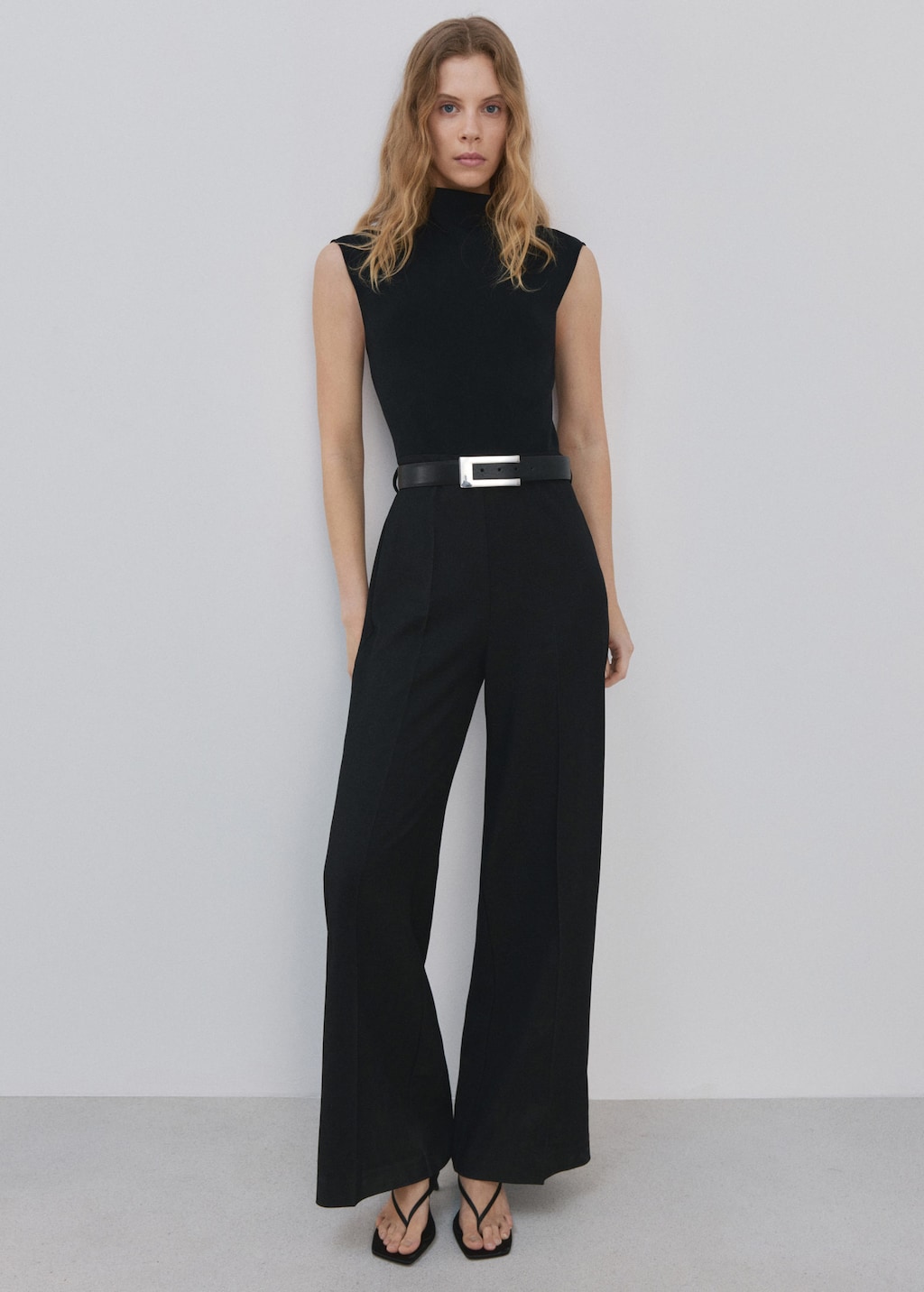 Mango Contrast-bodice Long Jumpsuit Black