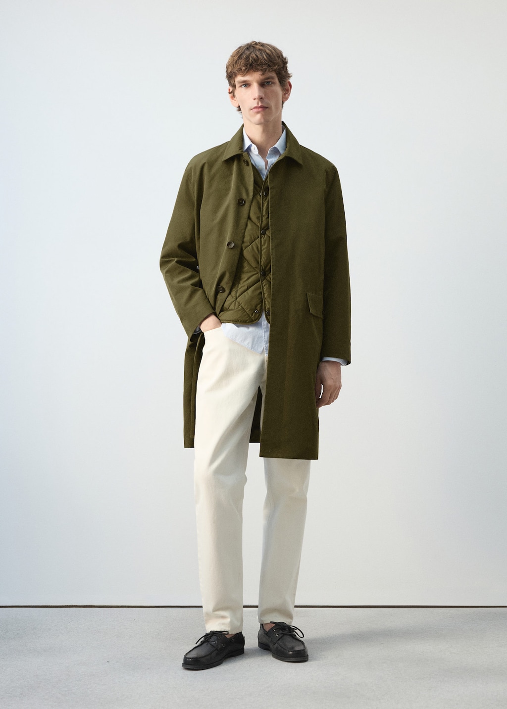 Mango Water-repellent Parka With Inner Vest Olive Green