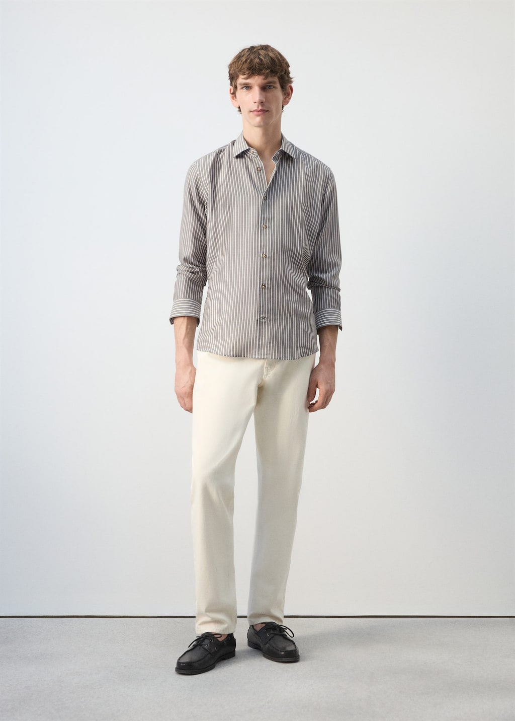 Mango Regular Fit Striped Lyocell Shirt Khaki In Multi