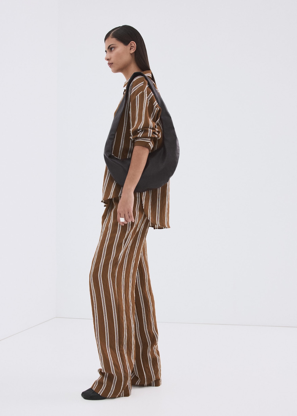 Mango Striped Trousers With Pockets Brown