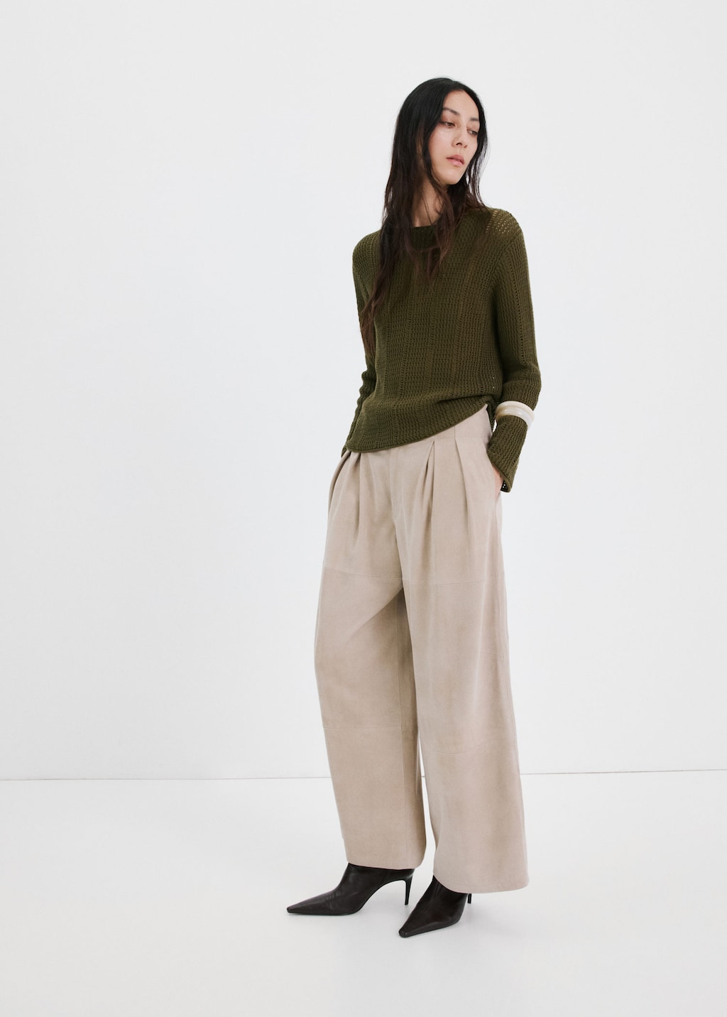 Mango Pull-over Maille Côtelée Kaki - Femme - S -  In Green