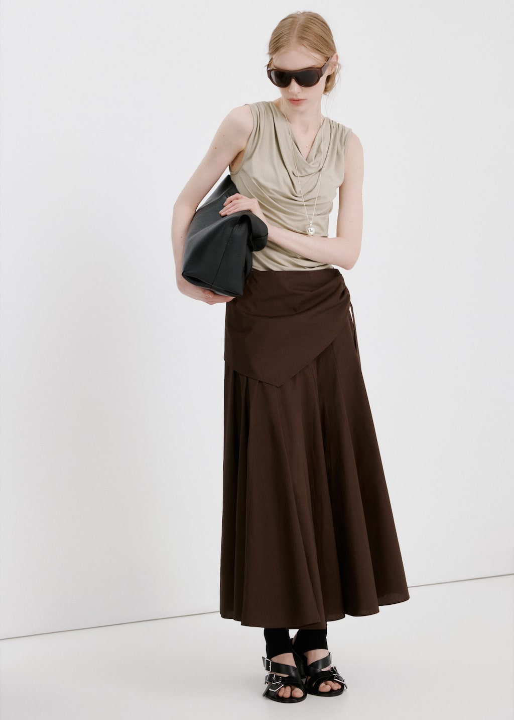 Mango Draped Fitted T-shirt Light/pastel Grey In Gray