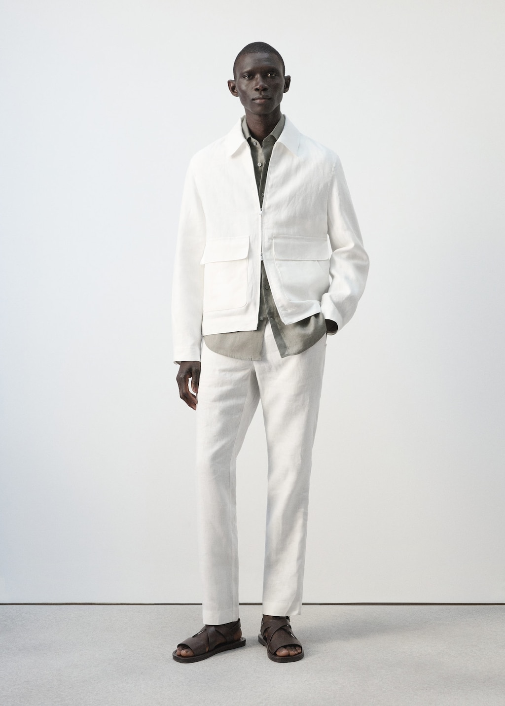 Mango Veste 100 % Lin Poches Blanc - Homme - Xxl - Man In White