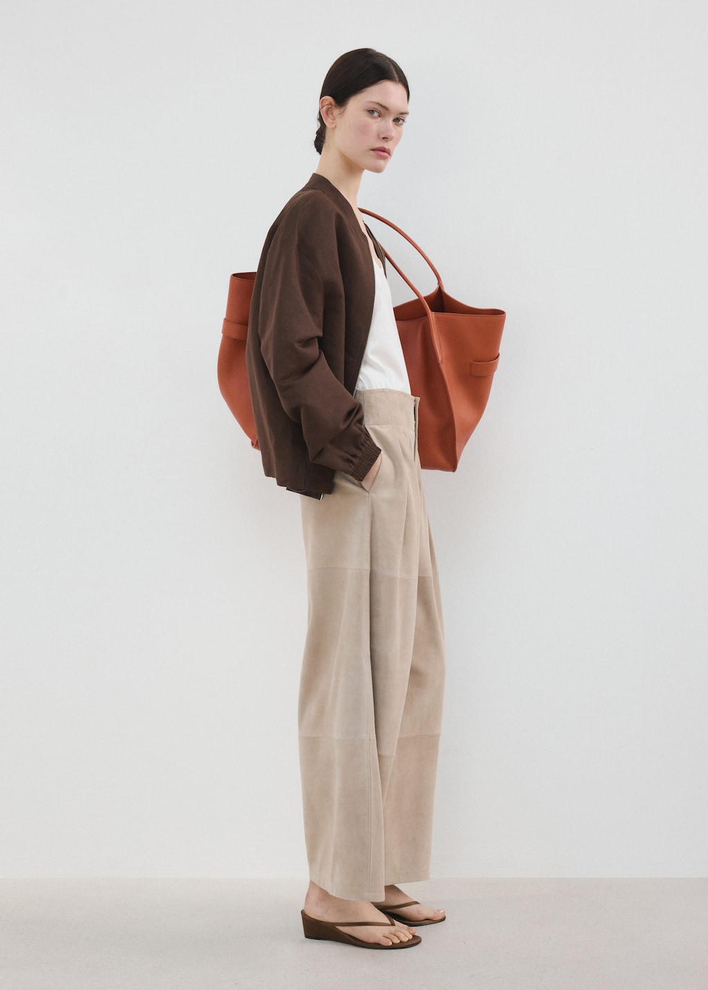 Mango Veste Bomber Lin Chocolat - Femme - L -  In Brown