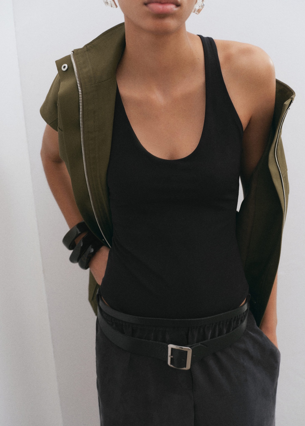 Mango Ceinture À Empiècements Cuir Noir - Femme - S -  In Black