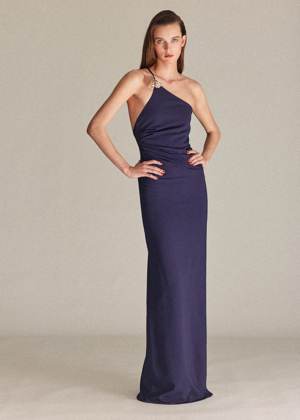 Mango Asymmetrical Dress With Metallic Appliqué In Blue