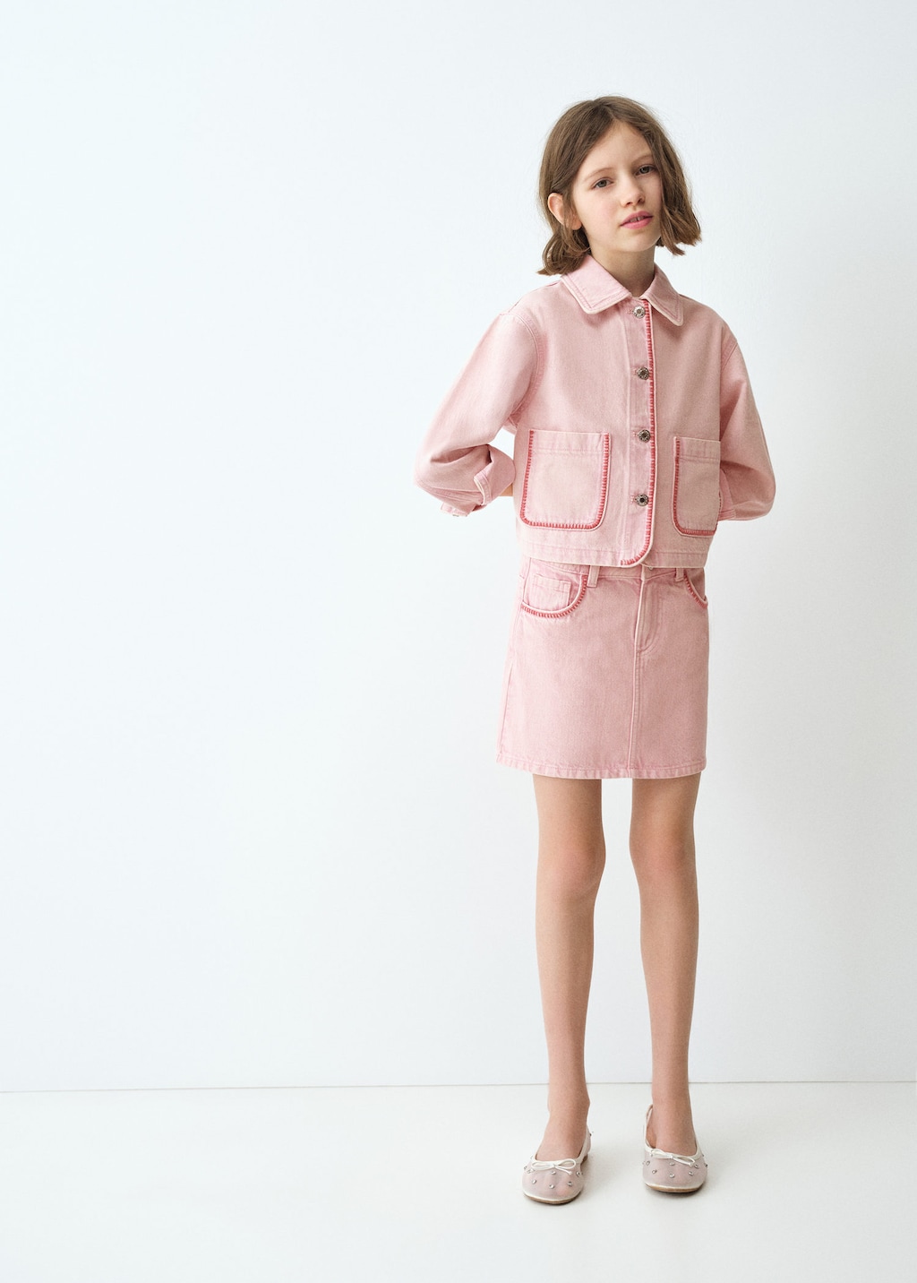 Mango Blouson Jean Détails Brodés Rose - Enfants - 12 - Kids In Pink
